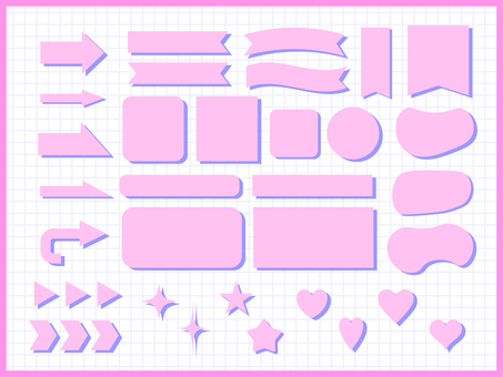 ポップで可愛い影付きフレーム ピンク フレーム,パステル,ピンク,紫,かわいい,ポップ,影付き,ガーリー,ハート,星のイラスト素材