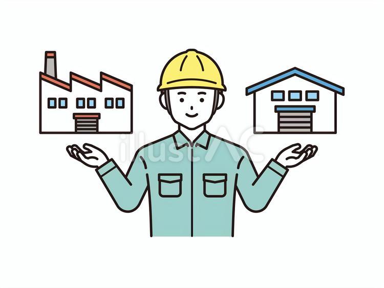 工場を比べる作業員の男性B（カラー） 作業員,工場,倉庫のイラスト素材