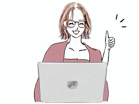笑顔でいいねのグッドサインをする女性 女性,グッド,笑顔,いいね,ナイス,pc,パソコン,仕事,ビジネス,ボブのイラスト素材