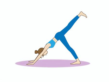 ヨガ＿ダウンドッグスプリット　ブルー ヨガ,ポーズ,ダウンドッグ,女性,ヨガウェア,趣味,カルチャーセンター,フィットネス,健康,ブルーのイラスト素材