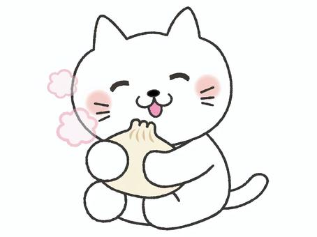 肉まんを食べる猫 猫,肉まん,中華まん,あんまん,秋,冬,10月,11月,12月,1月のイラスト素材