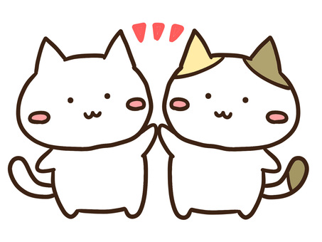 ハイタッチするかわいい白ねこと三毛猫 ハイタッチするかわいい白ねこと三毛猫 ハイタッチ,仲良し,動物,ねこ,かわいい,友達,協力,友情,手を合わせる,チームワークのイラスト素材