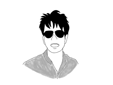 サングラス姿の黒髪短髪の男性モノクロ線画 男性,サングラス,短髪,シンプル,モノクロ,白黒,線画,シャツ,ポロシャツ,黒髪のイラスト素材