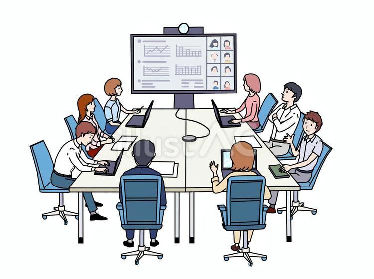 男女8名　オフィス　テレビ会議 tv会議,ミーティング,20代のイラスト素材