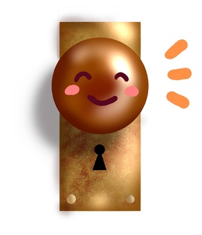 ドアノブのイラスト（にこにこ顔入り） ドアノブ,手書き,鍵穴,扉,ドア,にこにこ,笑顔,ほっこりのイラスト素材