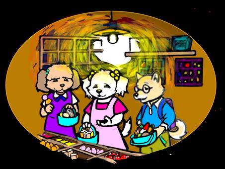 遠足のおやつ買い出し おやつ,買い出し,買い物,遠足,動物,犬,女の子のイラスト素材