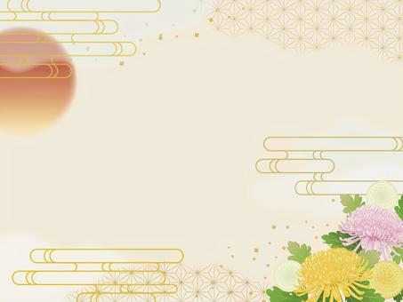 お正月のめでたい背景1 正月,菊,背景,初日の出,年賀状,新年,新春,花,正月飾り,ピンポンマムのイラスト素材