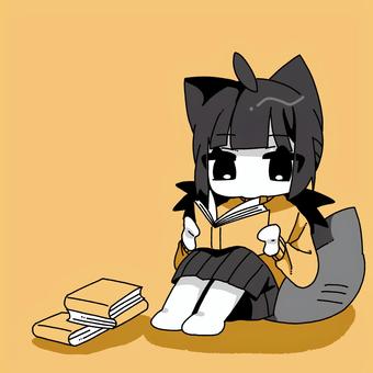 本を読む女の子 女の子,本,読む,卵色,黒猫のイラスト素材