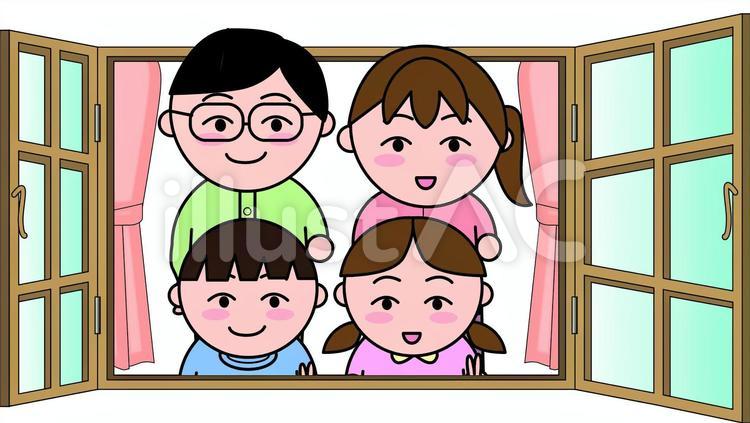窓　覗く　開く　家族　パパ　ママ 窓,覗く,開くのイラスト素材