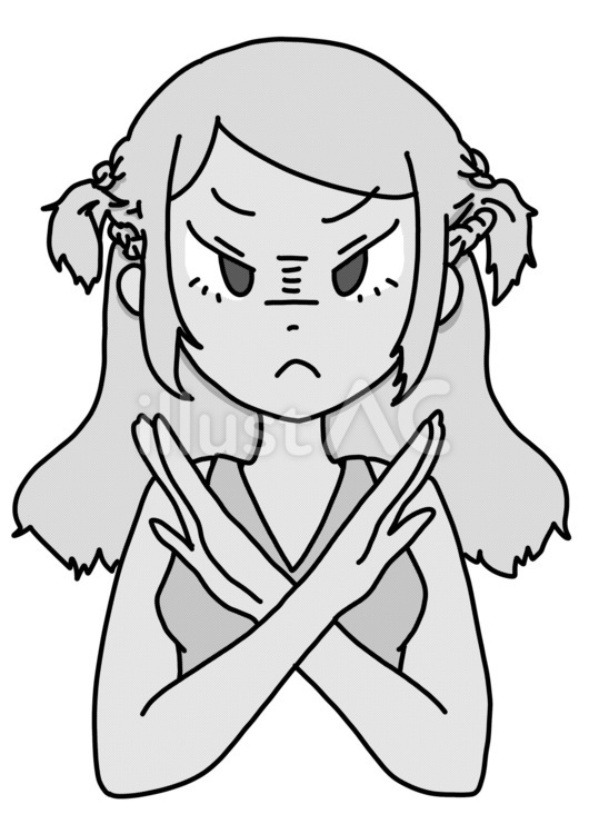バツを作る女の子　白黒 バツ,不機嫌,女の子のイラスト素材
