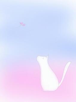 コスモスを見る猫02 秋,水彩,猫,コスモス,手書き,かわいい,ゆるい,ほっこり,やさしい,癒しのイラスト素材