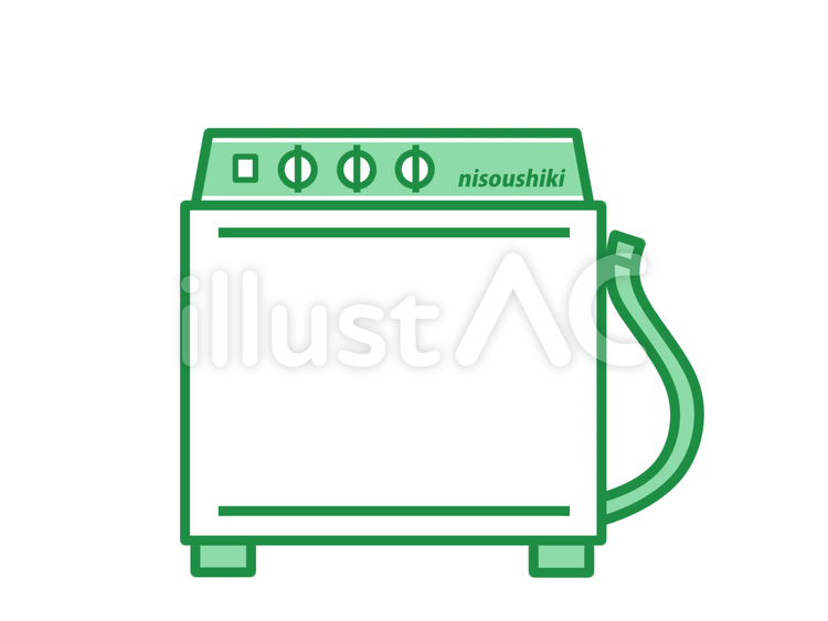 昔ながらの二槽式洗濯機（緑） 二槽式洗濯機,脱水槽,洗濯のイラスト素材