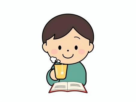 読書をしながらお茶を飲む男性＿アイコン 読書,本,お茶,紅茶,マグカップ,休み時間,休憩,一休み,人物,男性のイラスト素材