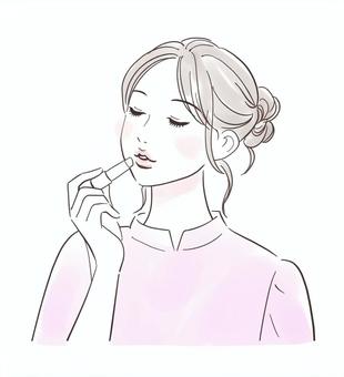唇にリップクリームを塗る女性 美容,人物,保湿,肌,女性,化粧水,美肌,スキンケア,キレイ,可愛いのイラスト素材