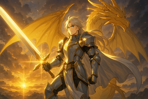 夕日に照らされた伝説の竜騎士