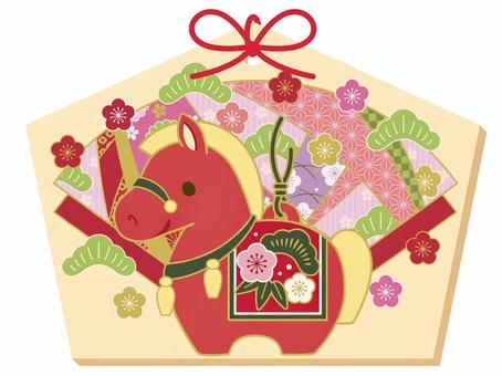 午年と和柄の絵馬イラスト 絵馬,正月,年賀状,午年,馬,松,元旦,年賀,賀正,新年のイラスト素材
