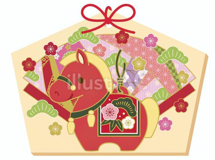 午年と和柄の絵馬イラスト 絵馬,正月,年賀状のイラスト素材