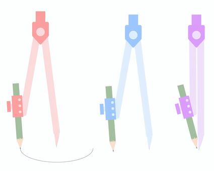 コンパスセット（線なし） コンパス,セット,文房具,算数,線,イラスト,素材,シンプル,線なし,カラフルのイラスト素材