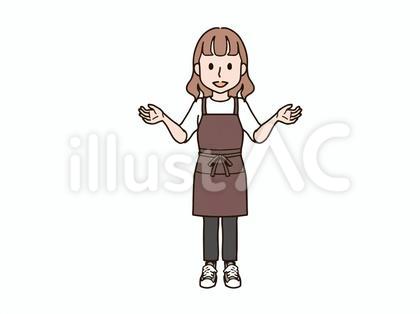 両手を広げる女性_エプロンbrown