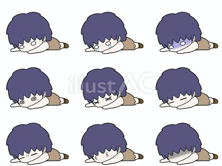 うつ伏せになる男性(石器時代) 男性,全身,２頭身のイラスト素材