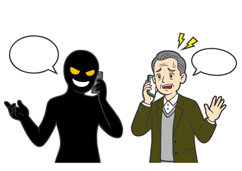 詐欺師からの電話と高齢者 詐欺,オレオレ詐欺,電話,老人,お年寄り,スマホ,男性,お祖父ちゃん,祖父,高齢のイラスト素材