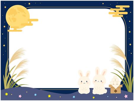 可愛い十五夜のフレームイラスト 十五夜,フレーム,デザイン,お月見,月見,中秋の名月,素材,秋,うさぎ,月のイラスト素材