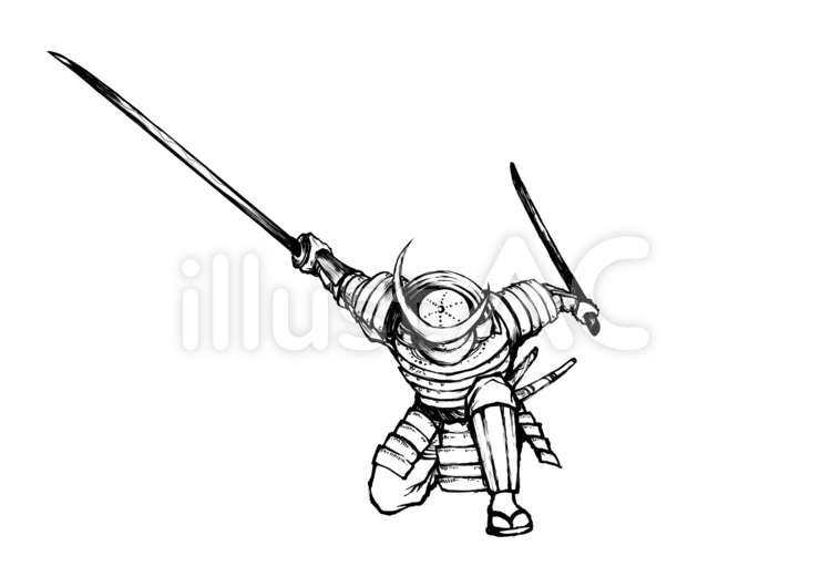 戦国武将　墨絵風　イラスト　02 侍,墨絵,カッコイイのイラスト素材
