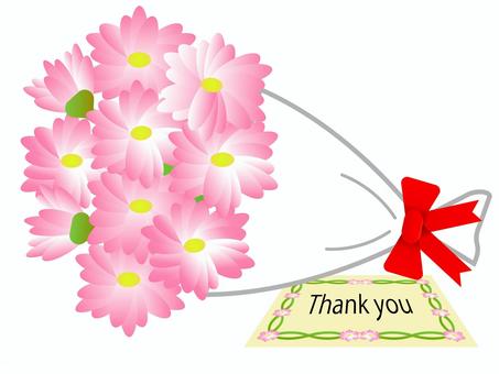 コスモス花束＿メッセージカード コスモス,花束,ブーケ,花,包装紙,リボン,秋,英字,感謝,ありがとうのイラスト素材