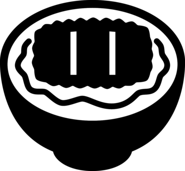 ピクトグラムの黒のかつ丼です。 ピクトグラム,かつ丼,シンプル,食べ物,丼もの,日本食,和食,とんかつ,卵とじ,揚げ物のイラスト素材