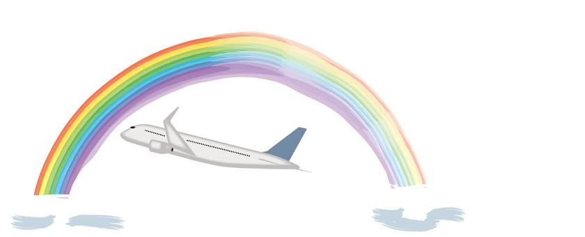 飛行機と虹 飛行機,旅客機,飛び去る,移動,旅行,虹,アーチ,雲,空のイラスト素材