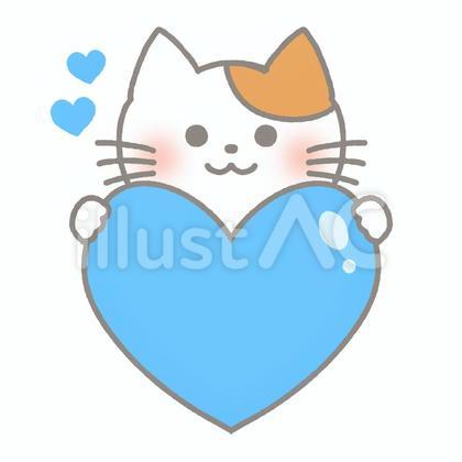ハートと猫(青)