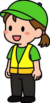 緑の倉庫作業員の女子です。 倉庫,作業員,シンプル,輸送,物流,労働,仕事,スタッフ,搬入,作業のイラスト素材