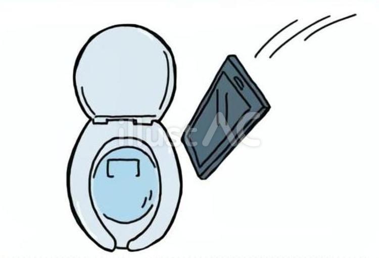 洋式トイレに落ちていくスマホ・俯瞰 トイレ,スマホ,落下のイラスト素材