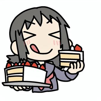 好物のケーキを爆食いする学生少女 学生,好物,爆食い,ケーキ,舌鼓,美味しい,満足,好み,嬉しい,喜ぶのイラスト素材