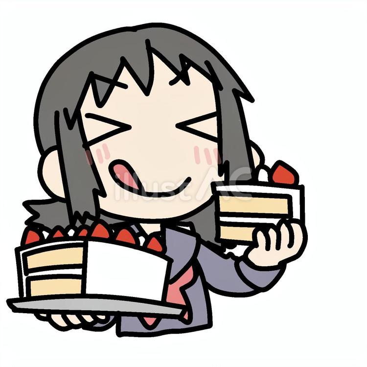 好物のケーキを爆食いする学生少女 学生,好物,爆食いのイラスト素材