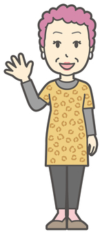  大阪のおばちゃん-173-全身 笑顔,おばちゃん,大阪,ヒョウ柄,おばはん,中年,女性,関西,派手,おばさんのイラスト素材