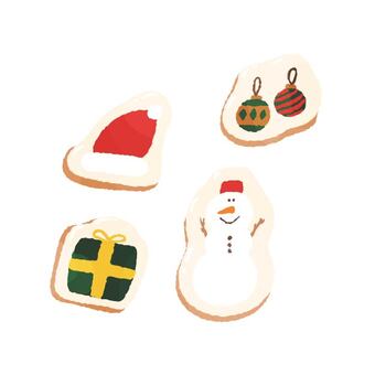 アイシングクッキー＿雪だるま 12月,クリスマス,冬,クッキー,アイシング,雪だるま,帽子,プレゼント,飾り,紐のイラスト素材