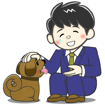 可愛いねえ！犬に癒される犬好きな男性 犬,男性,人物,青年,ペット,小型,中型,懐く,可愛い,好きのイラスト素材