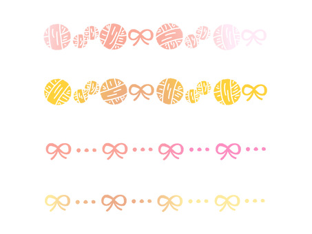 あたたかみのある毛糸玉のライン 毛糸,毛糸玉,リボン,ライン,暖色,かわいい,カラフル,ポップ,手描き,ハンドメイドのイラスト素材