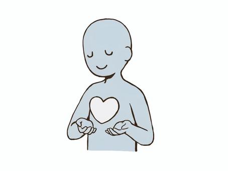 ハートを持つドローイング デッサン,人形,ラフ,ポーズ,ハート,持つ,ドローイング,愛情,優しさ,思いやりのイラスト素材