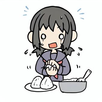 おにぎりを握る焦る学生少女 おにぎりを握る焦る学生少女 学生,おにぎり,握る,焦る,やばい,慌てる,苦手,おむすび,家事,お弁当のイラスト素材