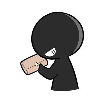 財布を盗む黒い人 犯人,犯罪,泥棒,盗む,財布,スリ,悪人,悪い人,悪だくみ,悪いのイラスト素材