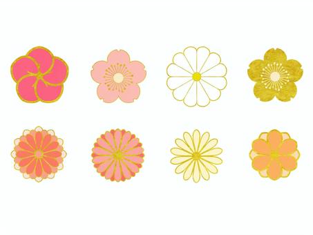 和の花模様・カラー 花,植物,はな,ワンポイント,飾り,装飾,グリーティングカード,花言葉,イラスト,フリーのイラスト素材