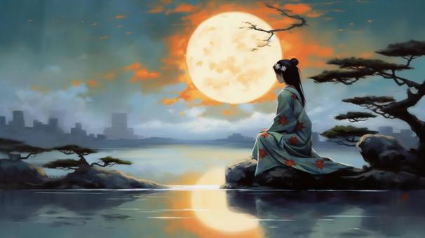 Illustration, female, elegant, moonlight, 