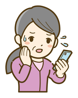 スマホを見て慌てるシニア女性_25 スマホを見て慌てるシニア女性_25 シニア,女性,人物,人,シニア女性,スマホ,スマートフォン,ケータイ,汗,見るのイラスト素材