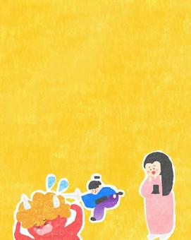 鬼を追い払う一寸法師♪ かわいい,鬼,一寸法師,男性,男,男の子,人,小さい,女性,女のイラスト素材