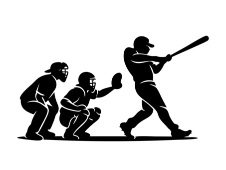 野球の試合のシルエットイラスト 野球,スポーツ,野手,審判,打撃,バッティング,キャッチャー,バッター,運動,シルエットのイラスト素材