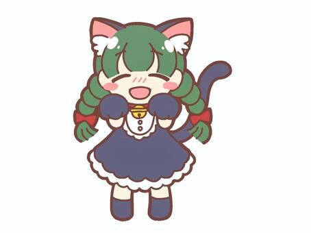 ハロウィン黒猫仮装 三つ編み女の子 女の子,かわいい,手描き,デフォルメ,ハロウィン,10月,仮装,黒猫,猫耳,三つ編みのイラスト素材