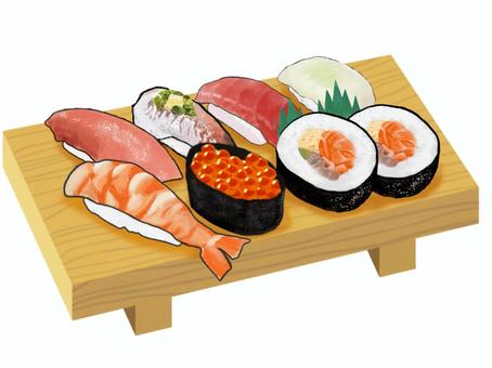 握り寿司盛り合わせ（寿司下駄11） 寿司,盛り合わせ,寿司ゲタ,握り寿司,巻き寿司,和食,江戸前,食べ物,寿司屋,日本食のイラスト素材