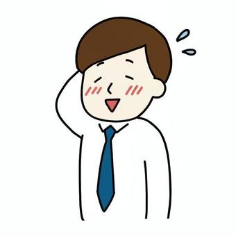 頬を赤らめて照れる男性教師 人物,教師,男性,ネクタイ,長袖シャツ,照れる,笑顔,恥ずかしい,表情,頬を赤らめるのイラスト素材